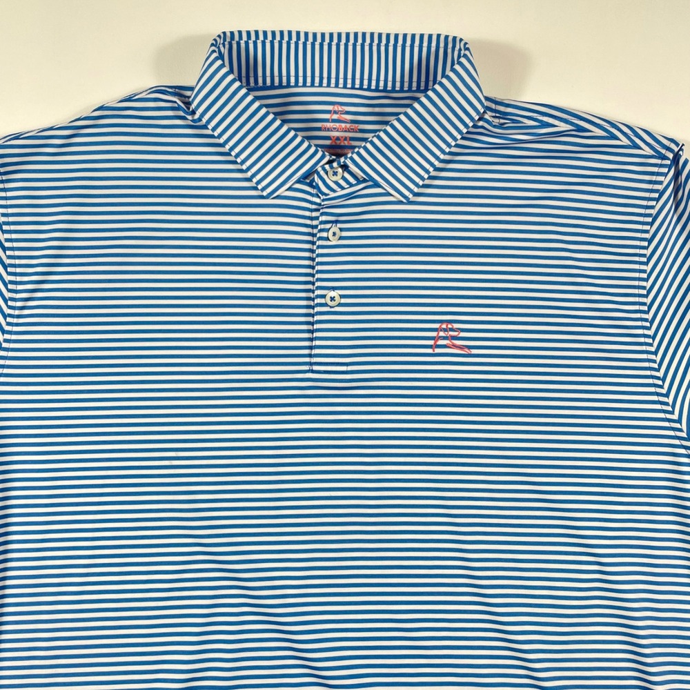Rhoback Polo Mens 2XL Striped Performance Stretch Blue White Shirt